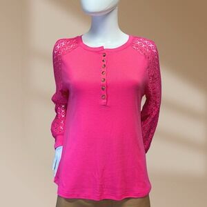 Minetom Women's Hot Pink Lace Sleeve Top Size Medium